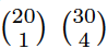 Image of a 20 choose 1 and 30 choose 4 binomial expression.