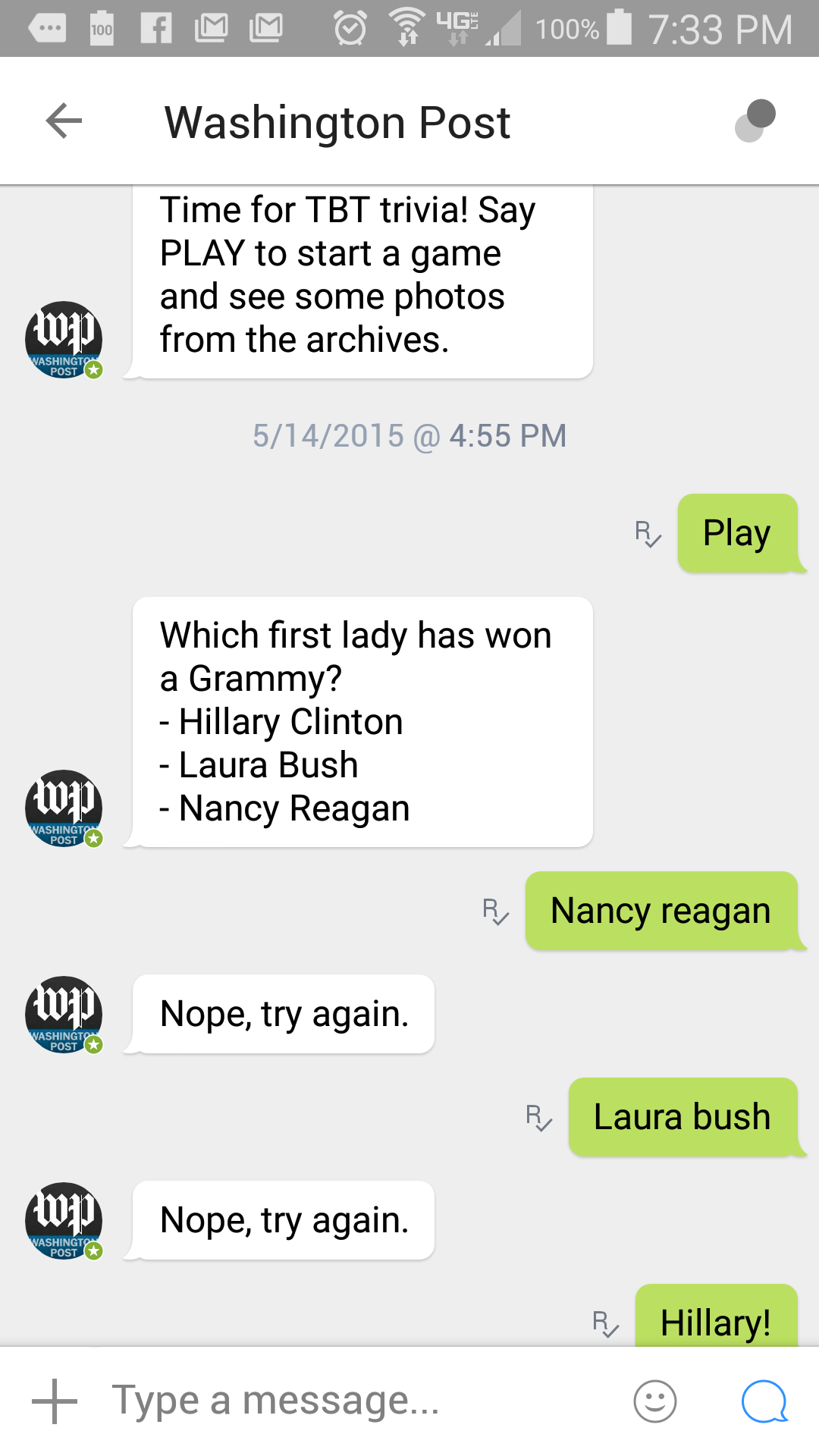 Screenshot showing the Washington Post chatbot